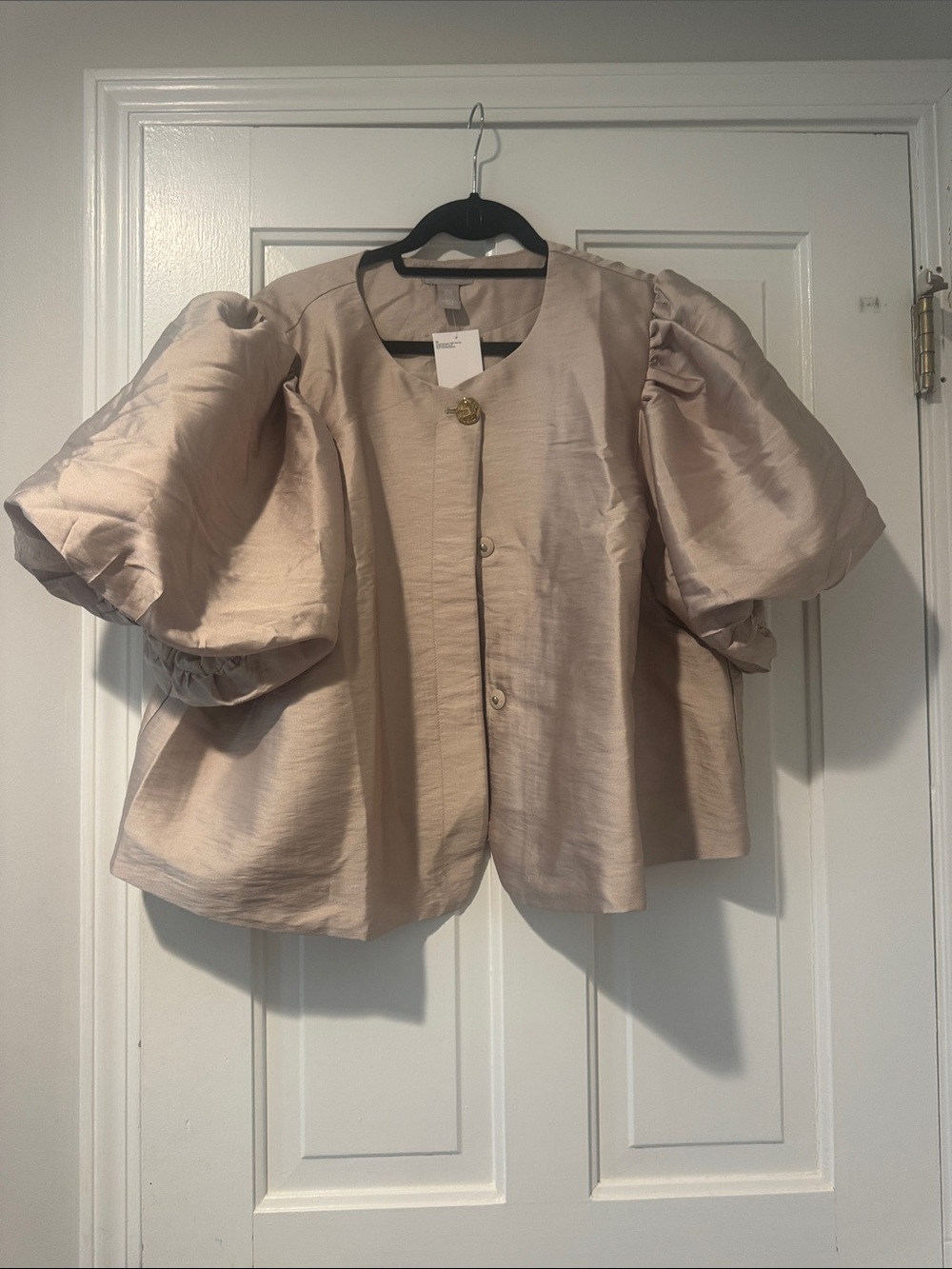 H&M Light Beige Puff-Sleeve Button Blouse